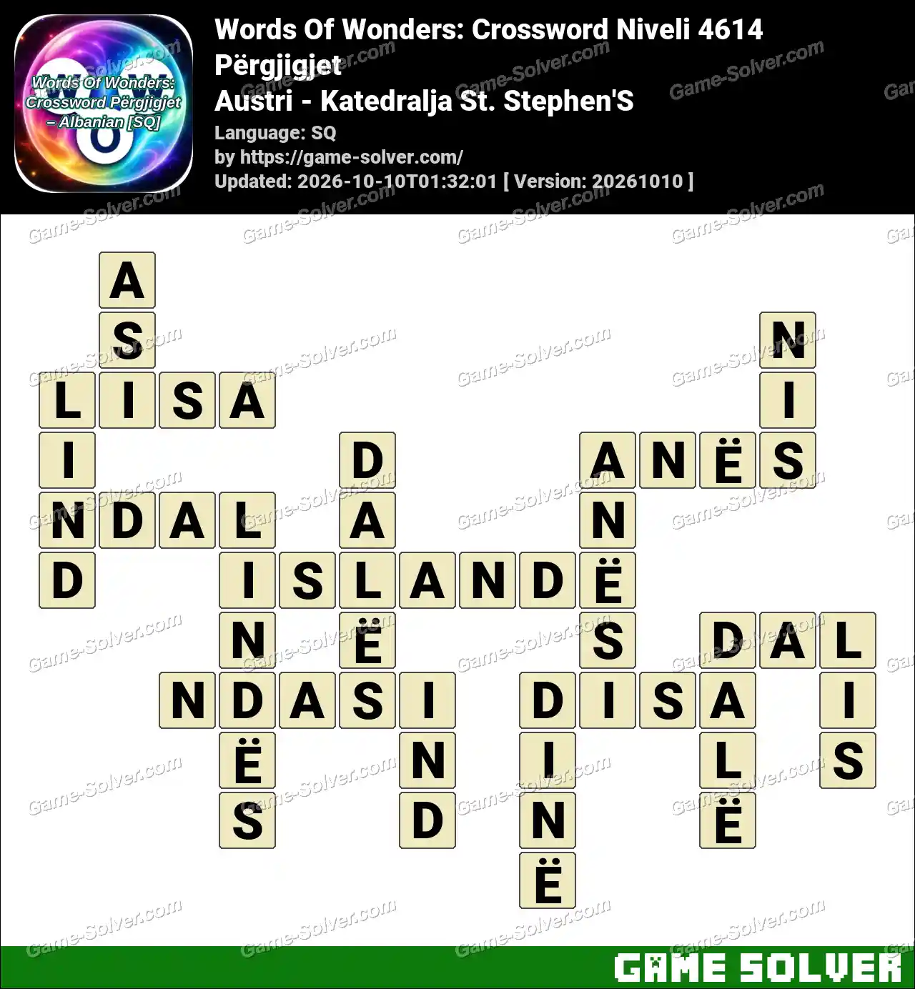 Words Of Wonders: Crossword Niveli 4614 Përgjigjet – Austri – Katedralja St. Stephen’S